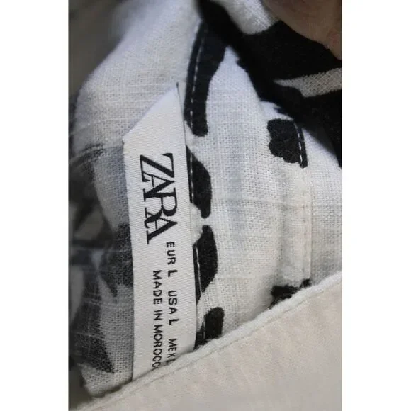 Zara Womens Black Floral Collared Button-Up Short Sleeve Top Size L - Picture 4 of 6